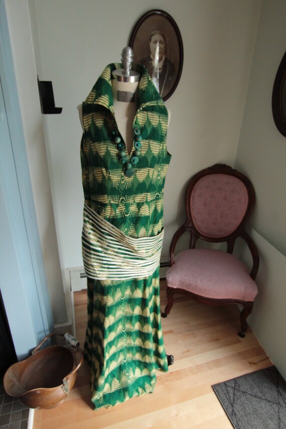 1970’s Green Batik Tribal Print Dress