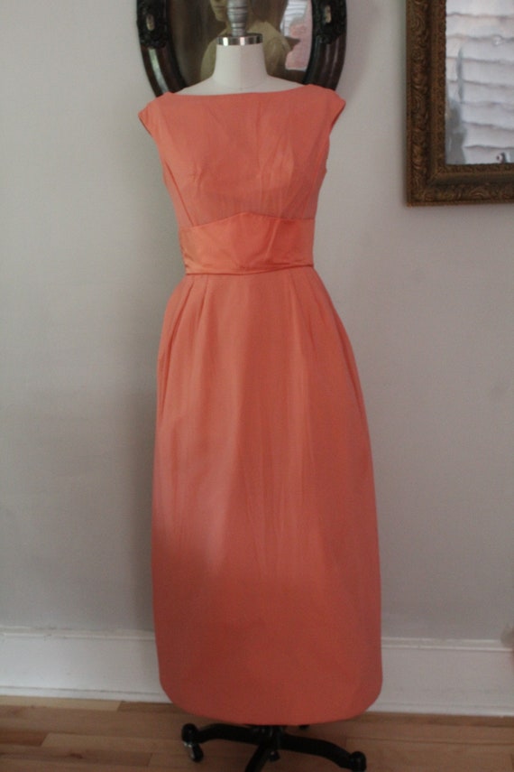 1960'S House Of Bianchi Peach Crepe Chiffon And S… - image 1