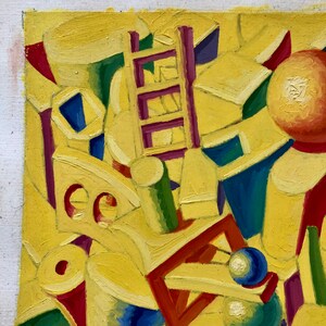 Colorful Abstract Geometric Oil Painting Signed and Miunted on Canvas image 4