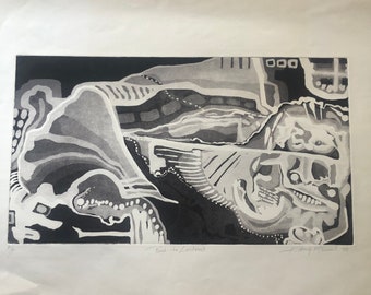 Large Vintage Abstract Relief Screenprint/ Etching Print Artwork, Limited Edition AP, by Kimberly McCormack, 1978 titled Road to Lonhead
