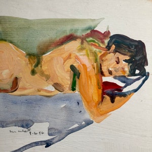 Vintage Figurative Reclining Nude, Signed Acrylic and Guache Painting by New York Artist, 1996, LGBTQ gift image 2