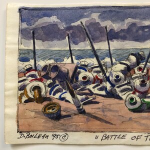 Small Watercolor Landscape Painting on paper titled Battle of the Tubes, signed and dated 95 image 4