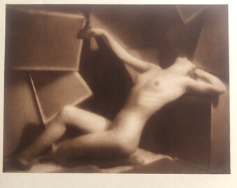 Vintage Nude Sepia Photograph on page from a Book of Nudes from the 1940s or 1950s