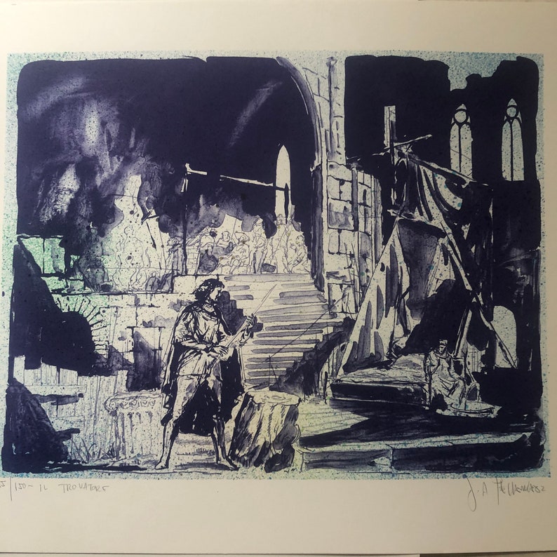 Series of Seven Vintage Signed, LE Prints of Operas, La Boheme, The Magic Flute, Il Trivatore,Madama Butterfly, and Otello, Tosca, and Masch image 5