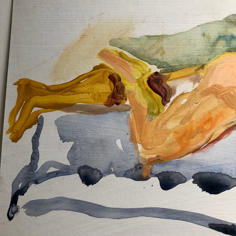 Vintage Figurative Reclining Nude, Signed Acrylic and Guache Painting by New York Artist, 1996, LGBTQ gift image 4