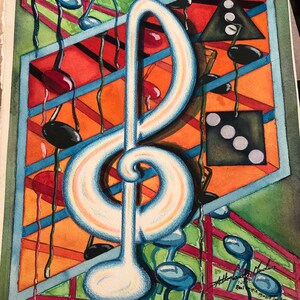 Original Music-Inspired Signed Pop Art Watercolor Painting 11 x 14.5 image 1