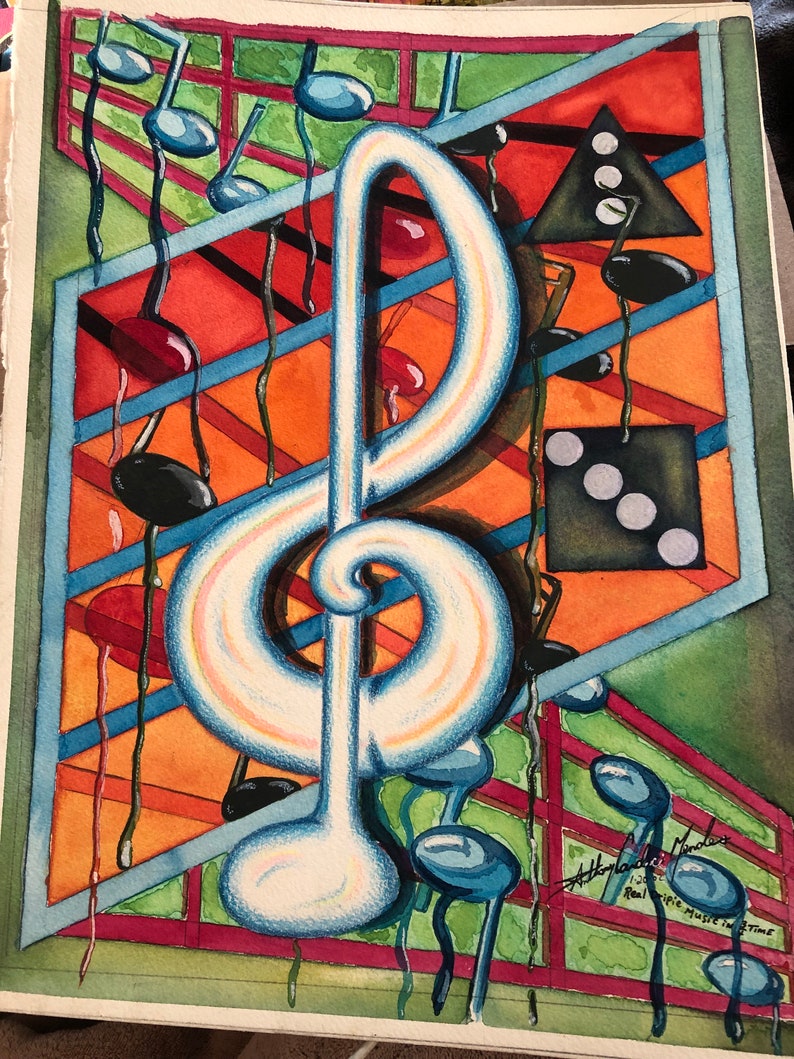 Original Music-Inspired Signed Pop Art Watercolor Painting 11 x 14.5 image 1