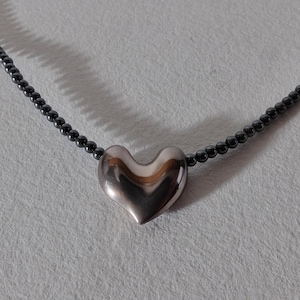 Georg Jensen Sterling Silver Heart Necklace with Hematite Chain