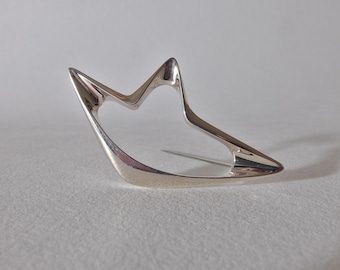 Georg Jensen Sterling Silver Blue Enamel Biomorphic Brooch #306