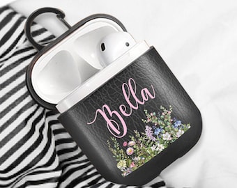 Wildflowers AirPods Case Personalized AirPod Case Leather Air Pods Holder Custom Name Air Pod Case AirPods Accessories Cute AirPods AMM6196