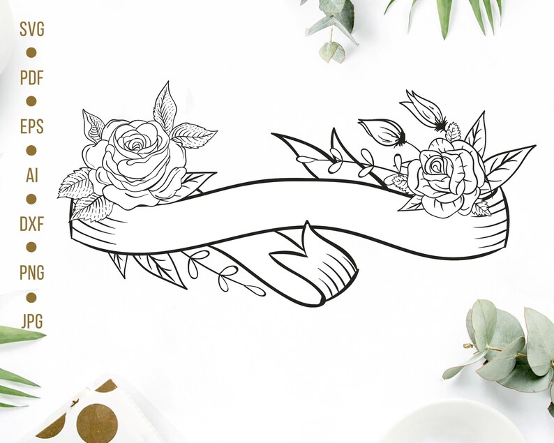 Download Clip Art Art Collectibles Instant Download Amm6282 Floral Banner Svg Cut File Roses Svg Cutting Files Floral Vector Cute Flowers Cricut Digital Files