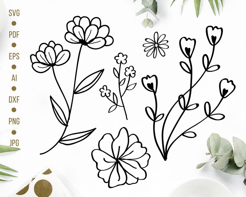 Download Clip Art Cameo Amm6344 Summer Flowers Svg Cut Files Floral Clipart Digital Download Flower Silhouette Cutting Files For Cricut Art Collectibles