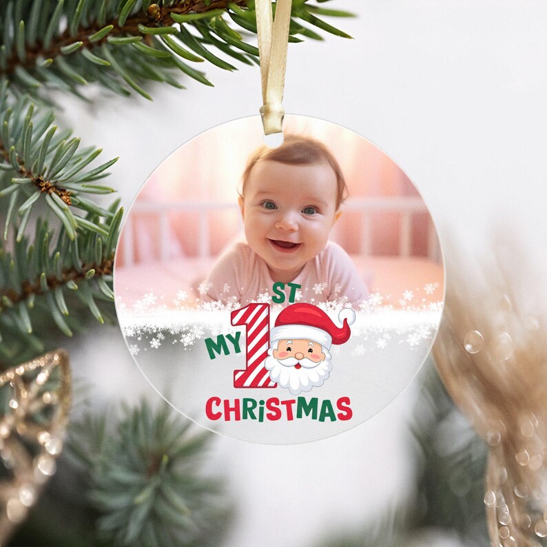 Baby Boy's First Christmas Ornament 2024 Custom Acrylic Keepsake With
