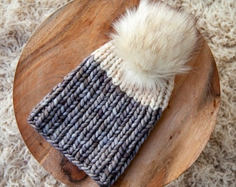 Luxury Knit Hat, Nokhu Beanie, Faux Fur Pom Beanie, Chunky Knit Hat, Handmade Hat, Knit Hat, Wool Beanie, Women's Knit Hat