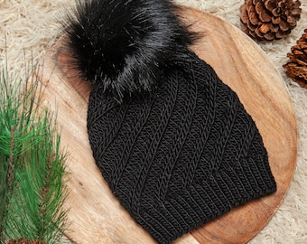 Cappello lavorato a maglia di lusso, berretto con pom in pelliccia sintetica, cappello a maglia grosso, cappello fatto a mano, cappello a maglia, berretto di lana, cappello a maglia da donna