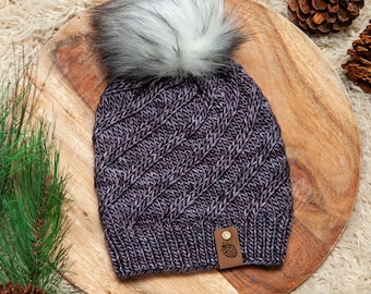Cappello lavorato a maglia di lusso, berretto con pom in pelliccia sintetica, cappello a maglia grosso, cappello fatto a mano, cappello a maglia, berretto di lana, cappello a maglia da donna