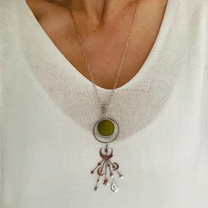 Necklace necklace long charm stars, moon, constellation with interchangeable snap button plain matte