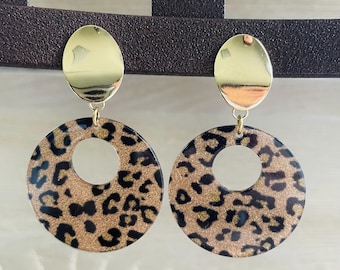 BOUCLES D'OREILLES  clips  pour oreilles non percées acrylique léopard