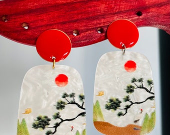 “Asia Japan” dangling EARRINGS with resin charm