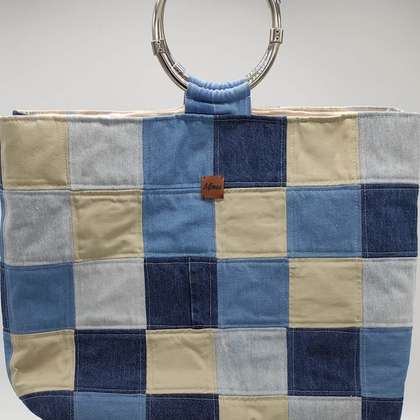 Sac cabas en patchwork de jeans de très grande taille