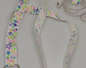 White badge strap with multicolored and sequined stars Free shipping