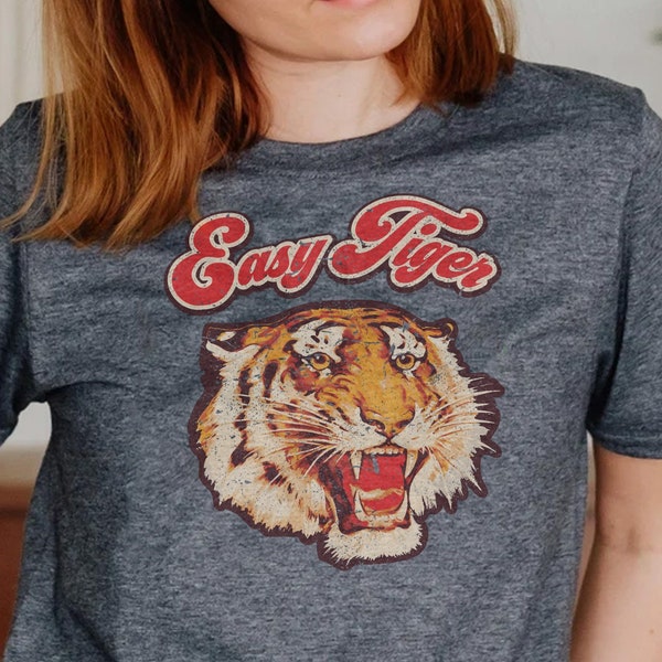 Easy Tiger Big Cat Punny Vintage Retro Tee Distressed T-Shirt