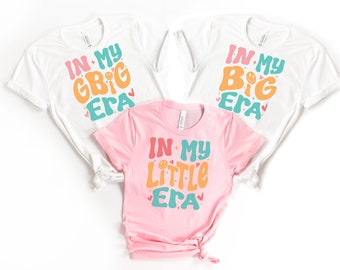 In my Big/Little Era, In my little era, Sorority Big Little Reveal, Smiley Retro Rainbow,  Retro Reveal, Customizable T-Shirts, Tees
