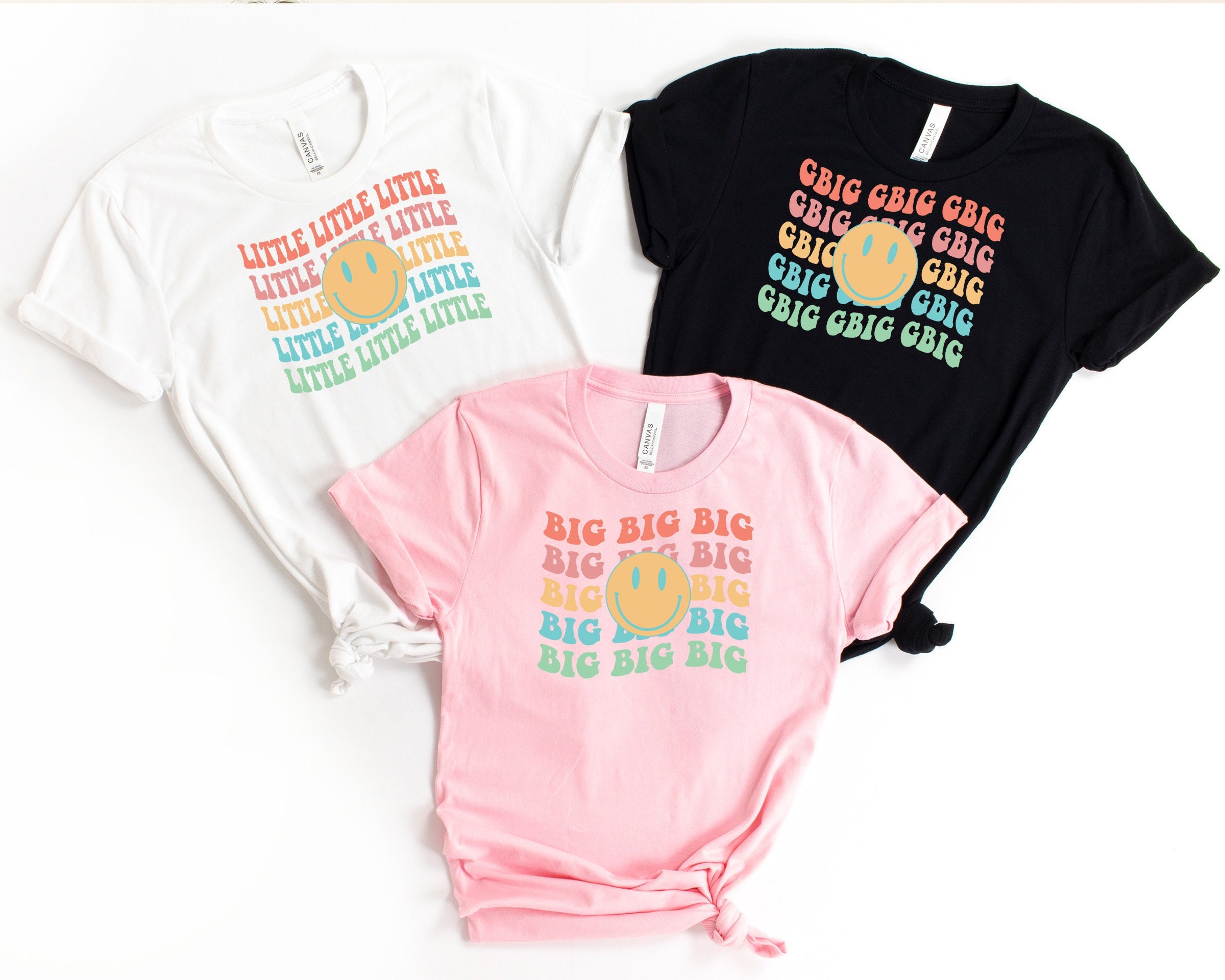 Sorority Big Little Reveal, Smiley Retro Rainbow,  Retro Reveal, Customizable T-Shirts, Tees, College shirts