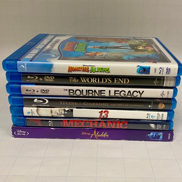 Lot of 7 Blu Ray Movies 13 Aladdin Monsters V. Aliens Bourne Legacy World's End Mechanic Legends of the Guardians