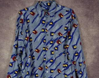 B_019) Vintage 80 's Graphic primary colored print mens shirt