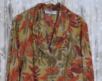 B_021) Vintage orange/olive spring blouse