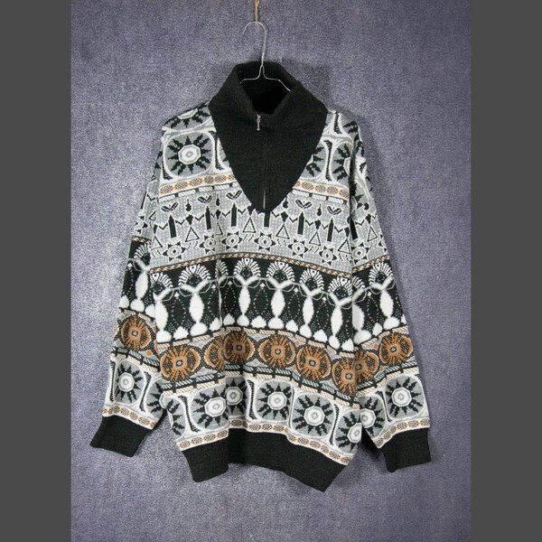 SW_001) Vintage 80's graphic col winter sweater