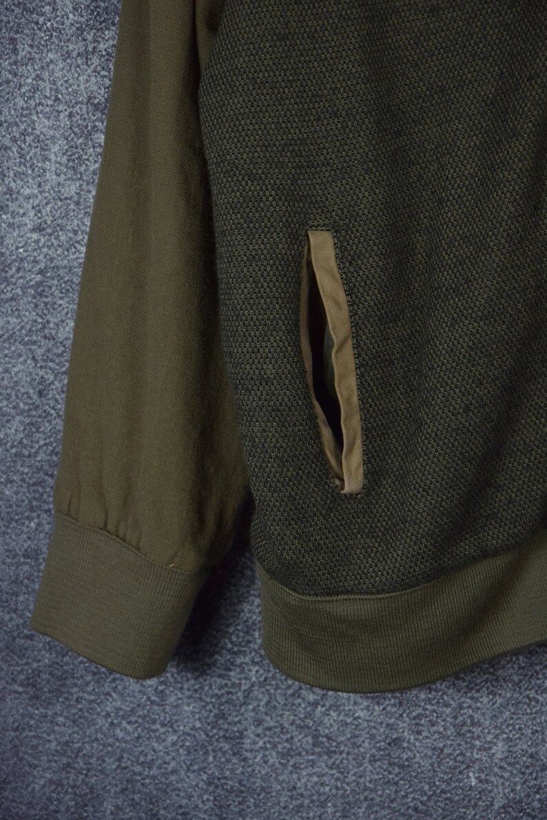 J/_001 Vintage 80/'s army green leather woolen bomber jacket
