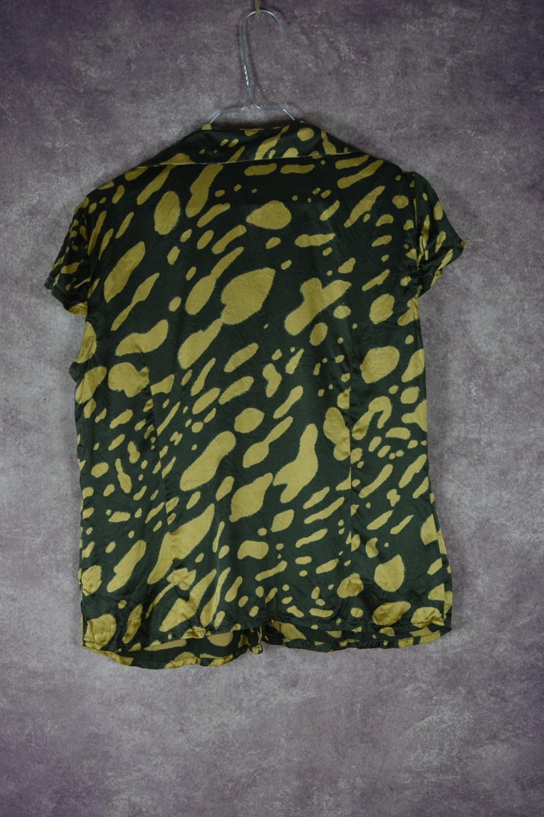 DB_002 Vintage 90's Pierre Cardin design olive green spot printed 100% silk summer blouse image 5