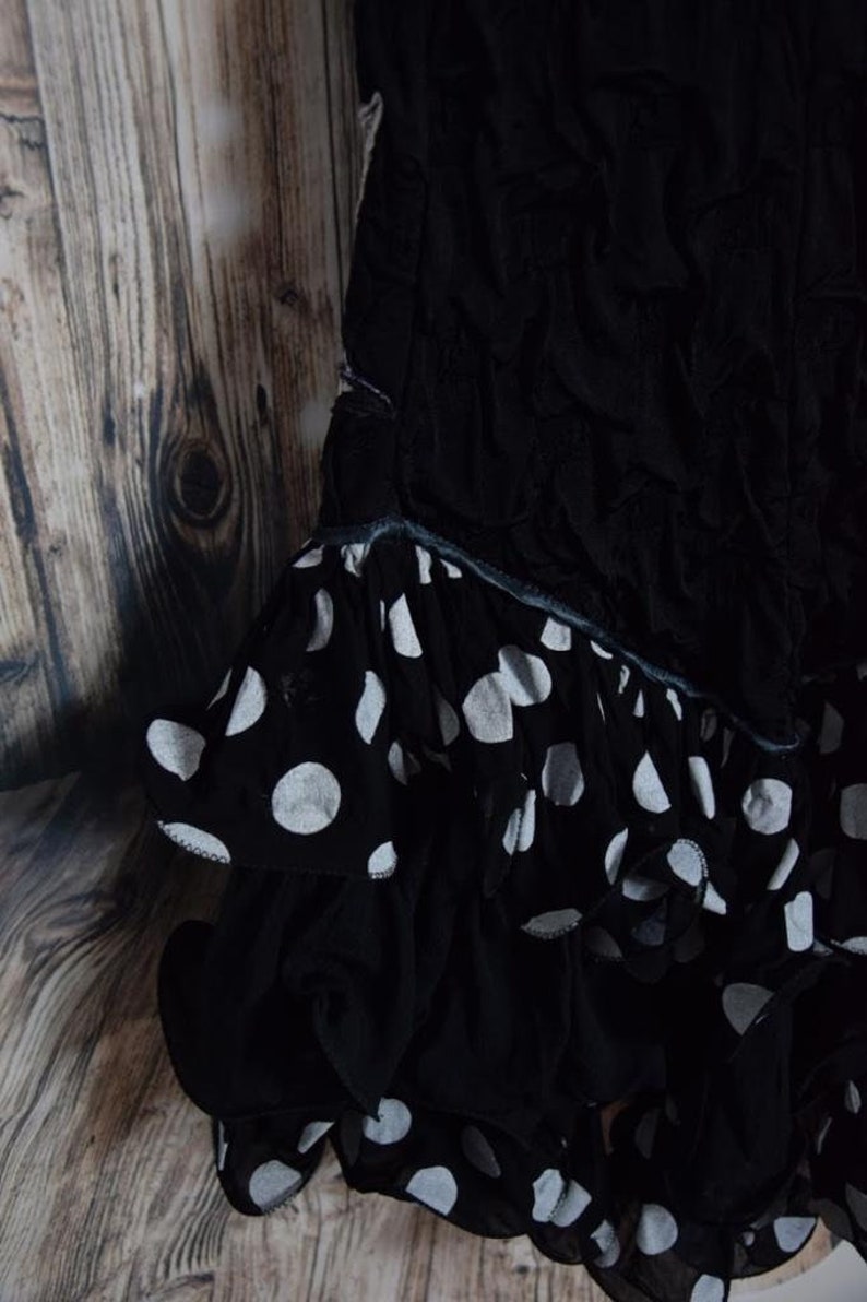 Vintage 80 /'s flamingo style black and white polkadot dress D/_ 021