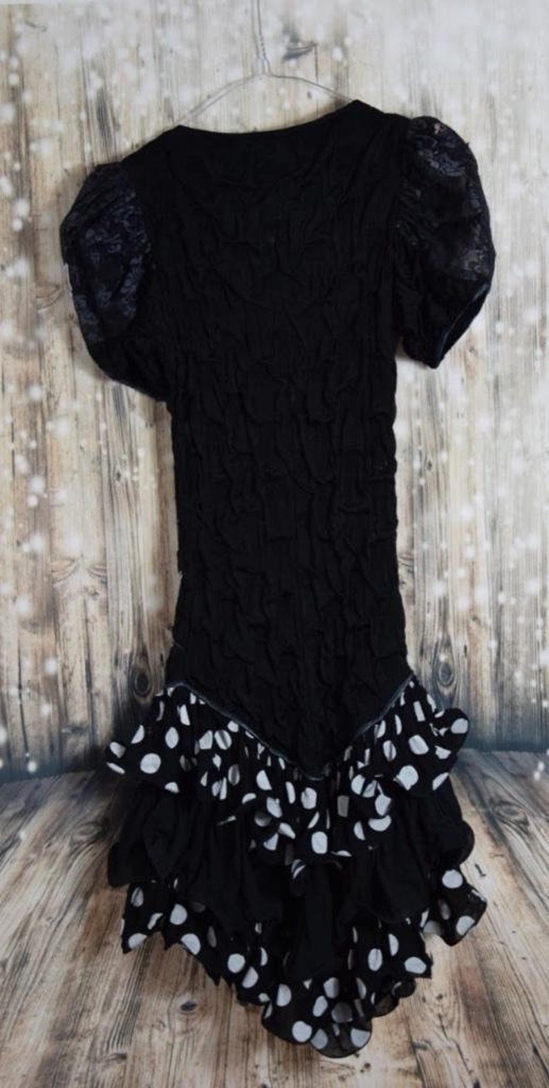 Vintage 80 /'s flamingo style black and white polkadot dress D/_ 021