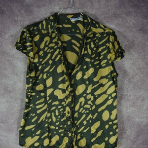 DB_002 Vintage 90's Pierre Cardin design olive green spot printed 100% silk summer blouse image 2