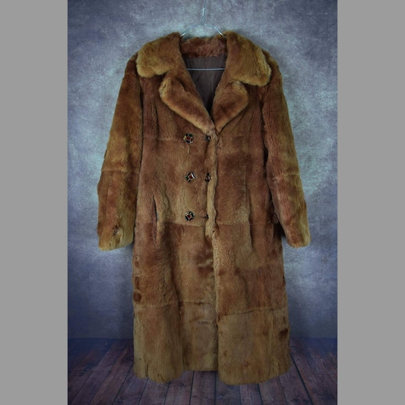 C_002) Vintage 70's brown tailored real fur long w