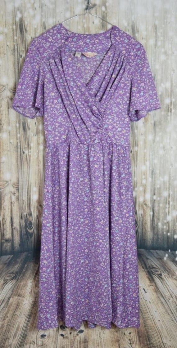 D_ 029) Vintage 80 's lilac flower printed cute s… - image 2