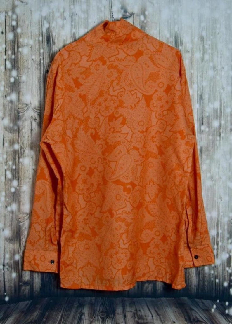 B/_009 Vintage 70 /'s orange flower pattern col-blouse