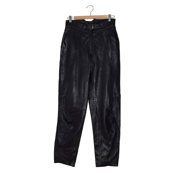P_003) Vintage 80 's black leather high waist ' M… - image 1