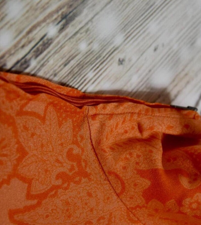 B/_009 Vintage 70 /'s orange flower pattern col-blouse
