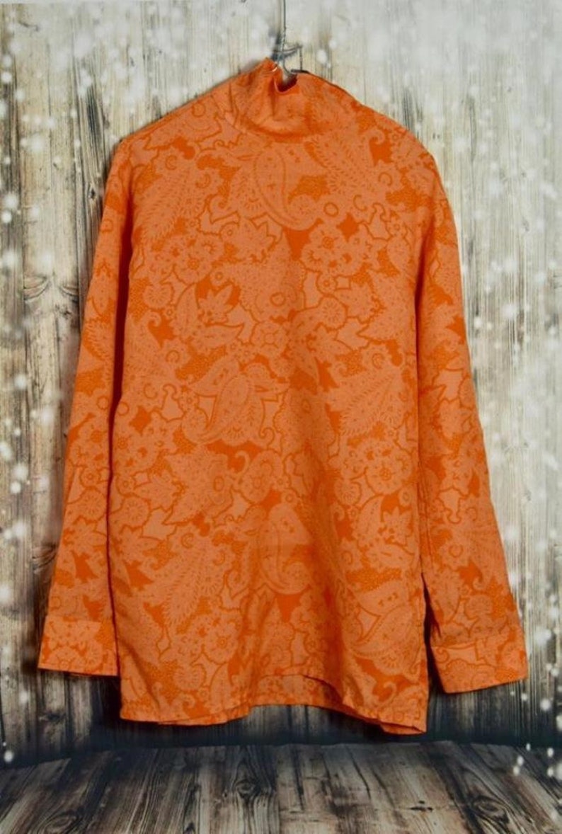 B/_009 Vintage 70 /'s orange flower pattern col-blouse