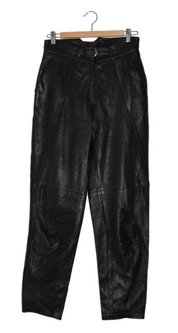 P_003) Vintage 80 's black leather high waist ' M… - image 2