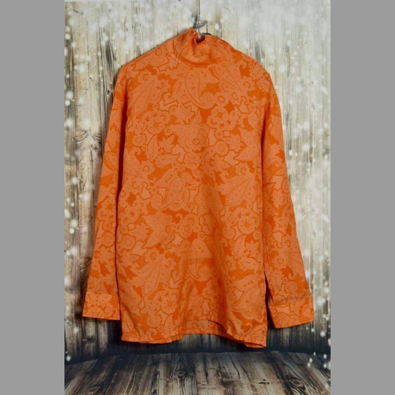 B/_009 Vintage 70 /'s orange flower pattern col-blouse