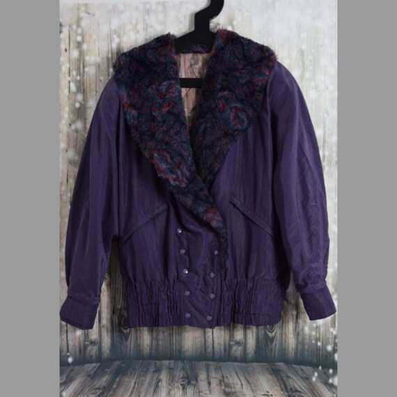 C_006) Vintage 80's purple fake fur two-sided funk