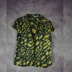 DB_002 Vintage 90's Pierre Cardin design olive green spot printed 100% silk summer blouse image 1