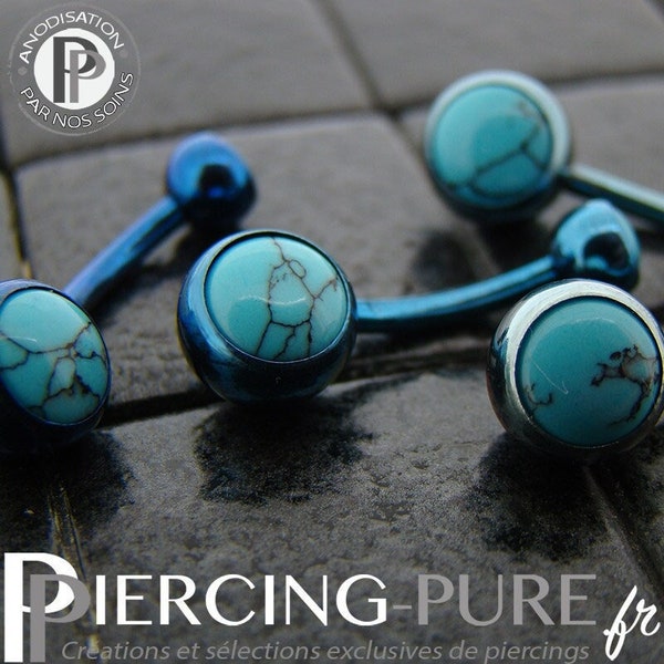 Piercing Nombril Titane interne bleu et Turquoises naturelles