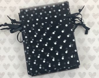 Party Bag Polka Dot Gift Bag 100/% Cotton Reversable Handmade 5X7 Black Cotton Lined Favor Bag