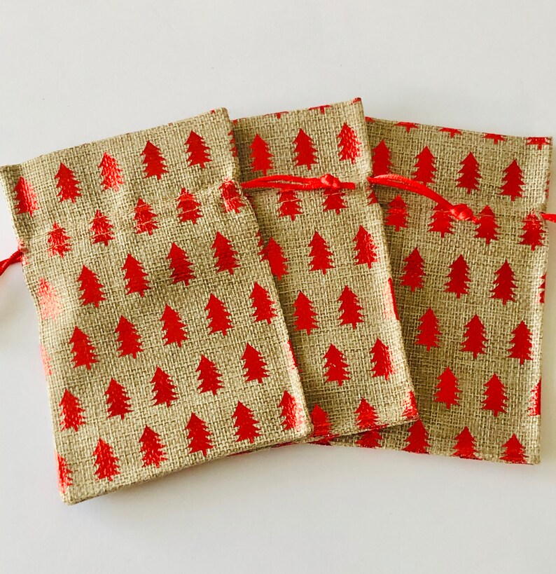 5 Christmas Tree Bags Metallic Red Xmas Trees Burlap Etsy